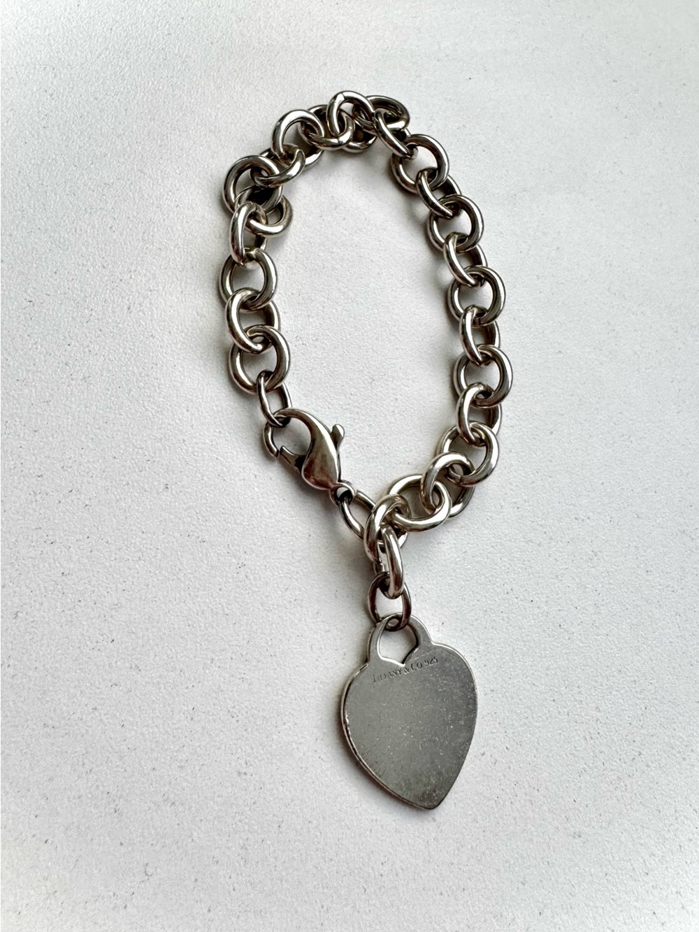 TIFFANY & CO Sterling Silver Heart Charm Link Bracelet